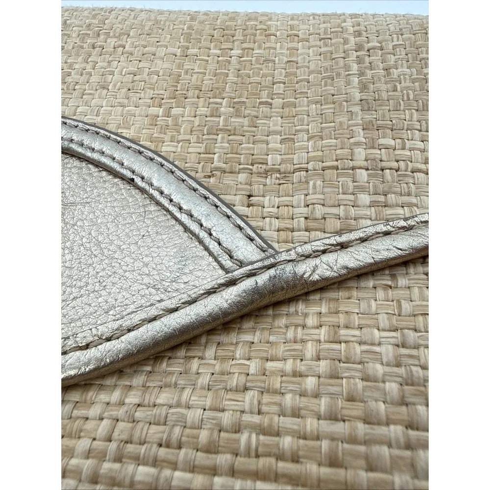 Bodhi Straw Raffia Metallic Leather Envelope Clutch Evening Bag